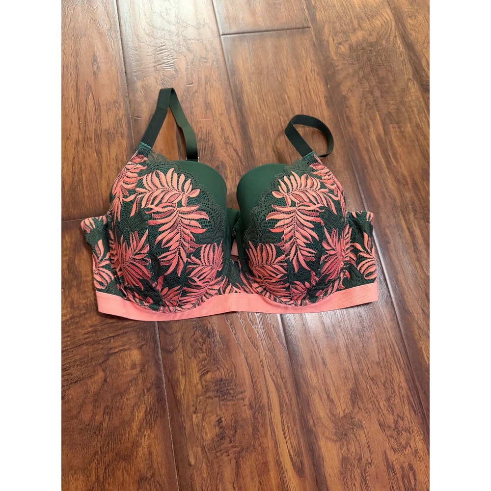 ThirdLove 24/7 Lace Contour Bra Women 42D Green Coral Tropical Palm Underwire EX